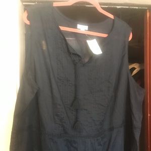 Navy blue linen boho sleeveless top.